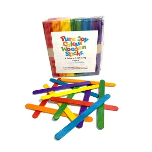 Pure Joy Colour Wooden Craft Sticks, 200 Pieces, 6 Colours, 11 cm